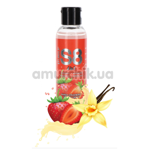 Оральный лубрикант для массажа с согревающим эффектом Stimul8 S8 4 In 1 Vanilla Strawberry Whipped Cream, 125 мл - Фото №1