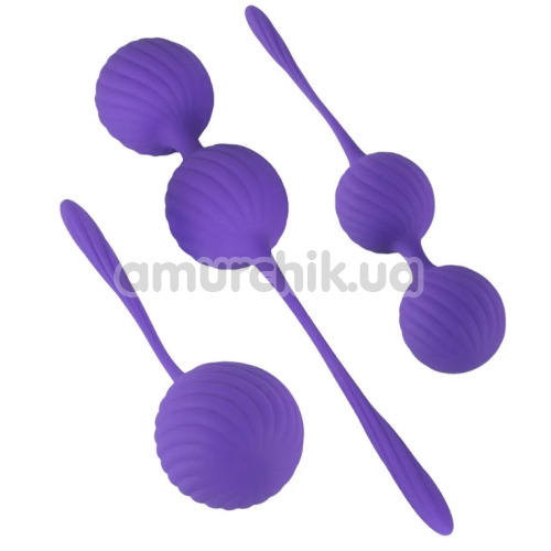 Набір із 3 ребристих вагінальних кульок Sweet Smile 3 Kegel Training Balls ребристі, фіолетовий