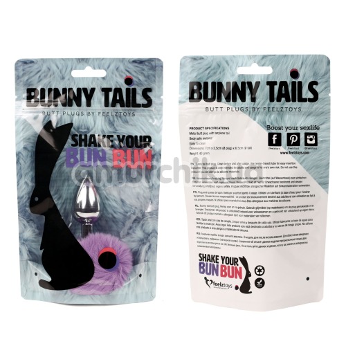 Анальная пробка с фиолетовым хвостиком FeelzToys Bunny Tails, серебряная