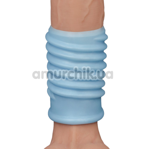 Насадка на пенис с вибрацией Knights Ring Vibrating Spiral, голубая