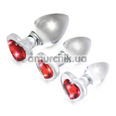 Набір анальних пробок із червоним кристалом Booty Sparks Red Heart Gem Gem Glass Anal Plug Set, прозорий - Фото №1