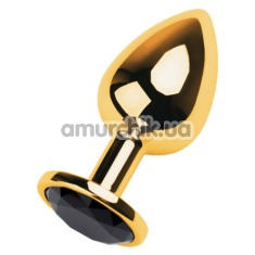 Анальная пробка с черным кристаллом Toyfa Metal 717006-5, золотая - Фото №1