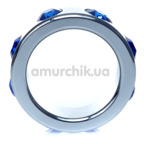 Эрекционное кольцо с синими кристаллами Boss Series Metal Ring Diamonds Small, серебряное