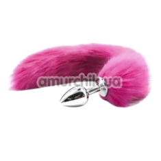 Анальная пробка с розовым хвостом лисы DS Fetish S, серебристая - Фото №1
