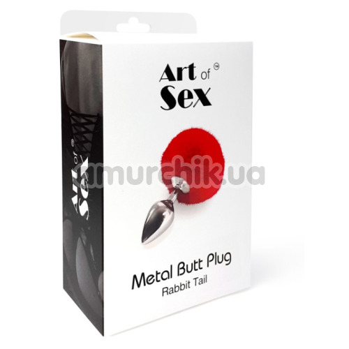Анальная пробка с черным хвостиком Art Of Sex Metal Butt Plug Rabbit Tail M, серебряная