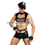 Костюм полицейского JSY Police 6603 чёрный: топ + трусы + перчатки + очки + наручники - Фото №1