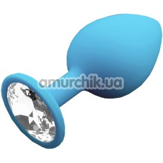 Анальная пробка с прозрачным кристаллом SWAROVSKI Пикантные Штучки Large, голубая - Фото №1