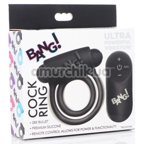 Виброкольцо для члена Bang! Remote Control Vibrating Cock Ring & Bullet, черное