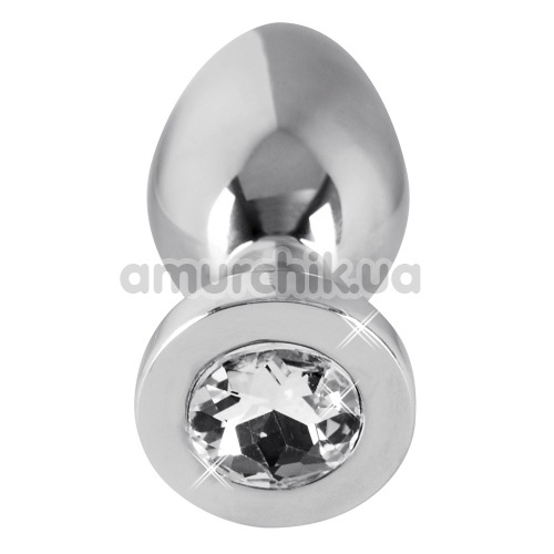 Анальная пробка с прозрачным кристаллом Sextreme Steel Diamond Putt Plug S , серебряная