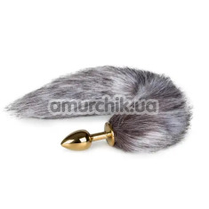 Анальная пробка с серым лисьим хвостиком Easy Toys Fox Tail Plug, золотая - Фото №1
