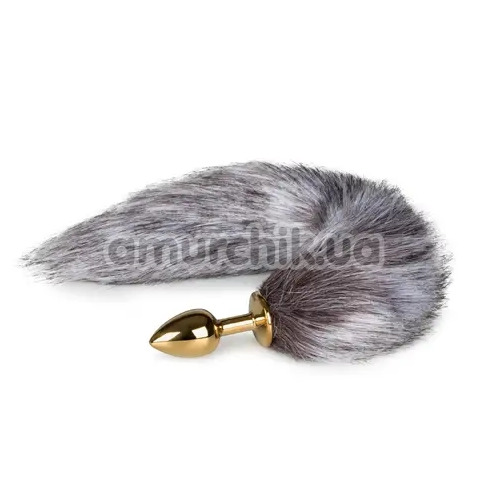 Анальная пробка с серым лисьим хвостиком Easy Toys Fox Tail Plug, золотая - Фото №1