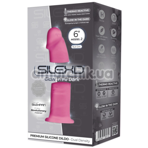 Фаллоимитатор Silexd Premium Silicone Dildo Model 2 Size 6, светящийся в темноте розовый