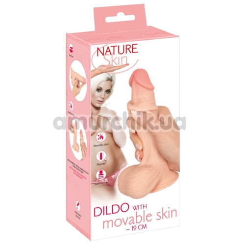 Фаллоимитатор Nature Skin Dildo With Movable Skin 19 см, телесный