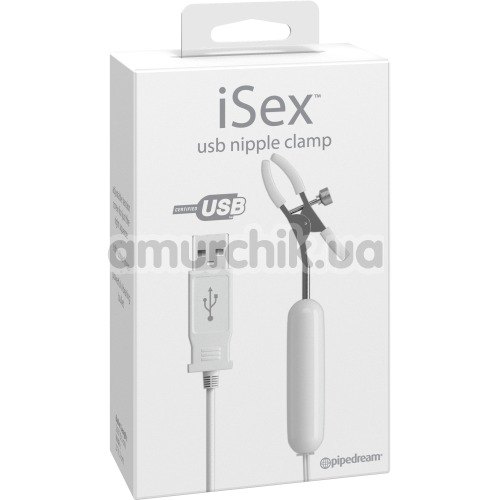 Затискачі для сосків з вібрацією iSex Usb Nipple Clamp, білі