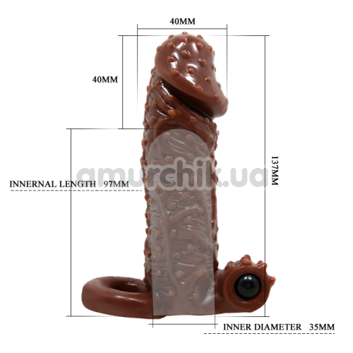 Насадка на пенис с вибрацией Brave Man 016010, коричневая
