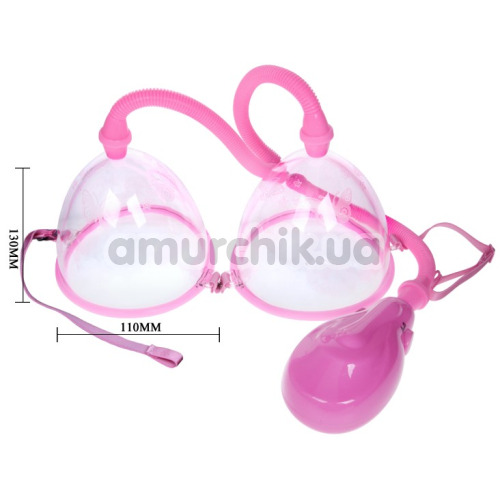 Вакуумна помпа для збільшення грудей Breast Pump Enlarge With Twin Cups 014091, рожева
