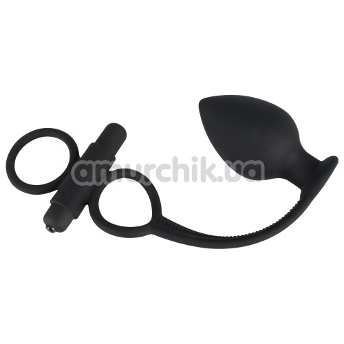 Виброкольцо с анальной пробкой Black Velvets Vibrating Rings and Plug, черное - Фото №1