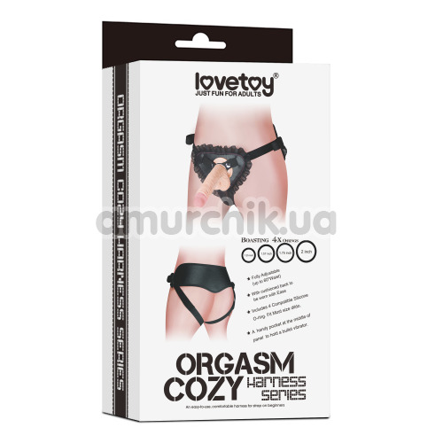 Трусики для страпону Lovetoy Orgazm Cozy Harness Series + 4 кільця LV1045, чорні
