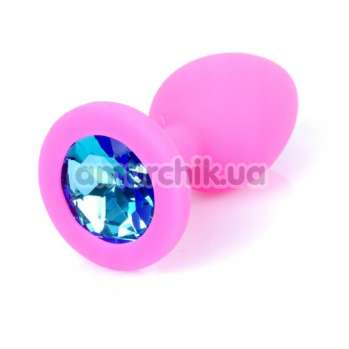 Анальная пробка с голубым кристаллом Exclusivity Jewellery Silicon Plug S, розовая - Фото №1