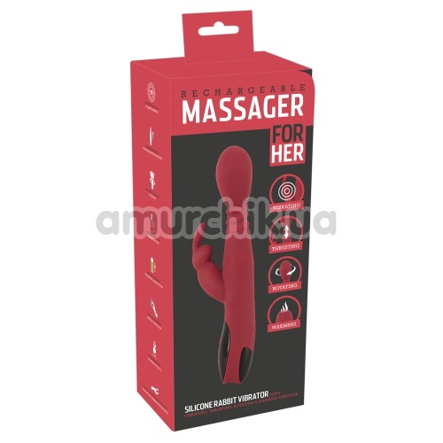 Вибратор с подогревом Rechargeable Massager For Her Rabbit Vibrator, красный
