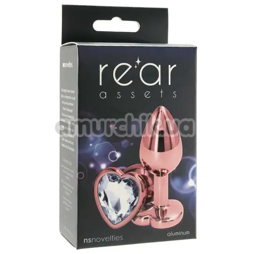 Анальная пробка с прозрачным кристаллом Rear Assets Rose Gold Heart S, розово-золотая