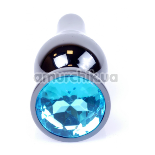 Анальная пробка с голубым кристаллом Boss Series Exclusivity Jewellery Dark Silver Plug, серебряная