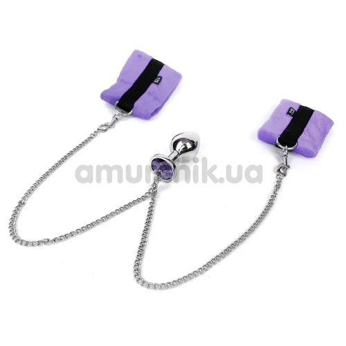 Анальная пробка с фиксаторами для рук Art Of Sex Handcuffs With Metal Anal Plug M, фиолетовая