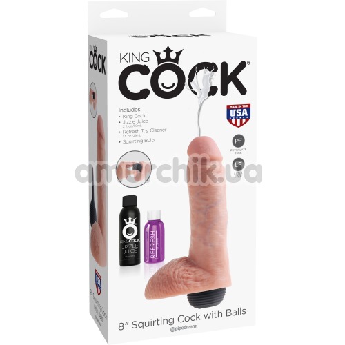 Фаллоимитатор с эякуляцией King Cock 8 Squirting Cock with Balls, телесный