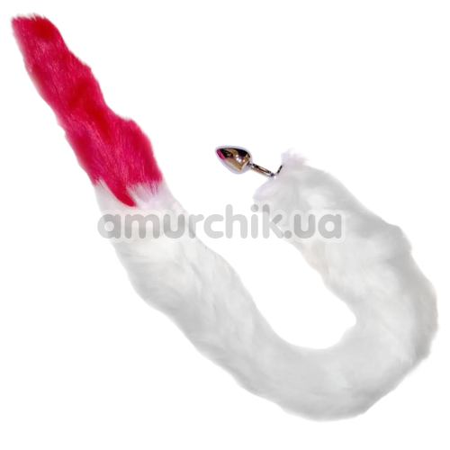 Анальна пробка з червоно-білим хвостом лисиці Loveshop S 80 см, серебриста