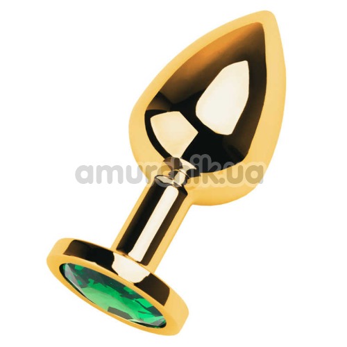 Анальная пробка с зеленым кристаллом Toyfa Metal 717005-7, золотая - Фото №1