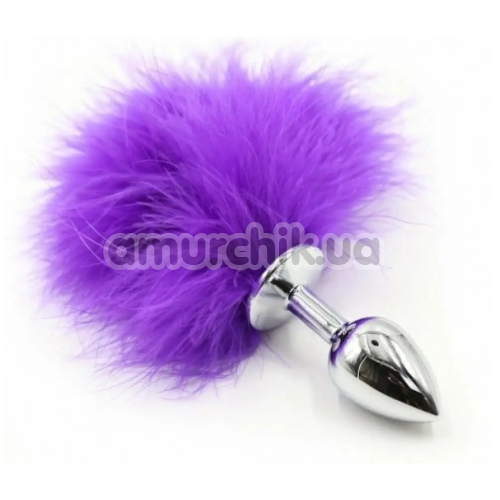 Анальная пробка с фиолетовым хвостиком кролика Loveshop S, серебряная