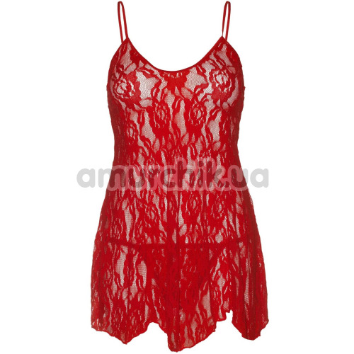 Комплект Leg Avenue Rose Lace Flair Chemise, червоний: пеньюар + трусики-стрінги