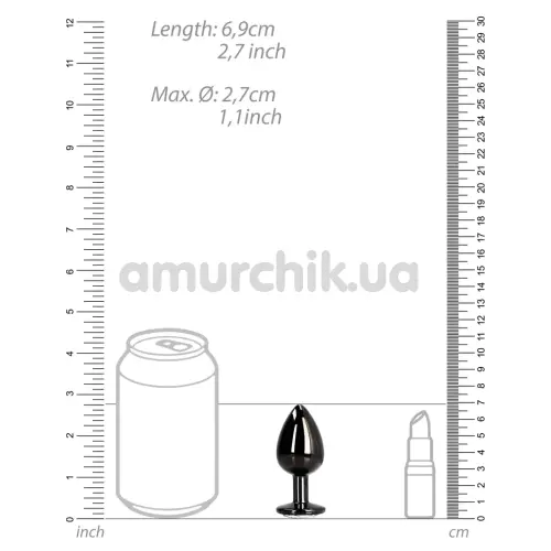 Анальна пробка з прозорим кристалом Ouch! Metal Butt Plug Small, чорна