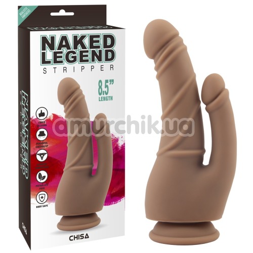 Двойной фаллоимитатор Naked Legend Stripper 8.5, коричневый