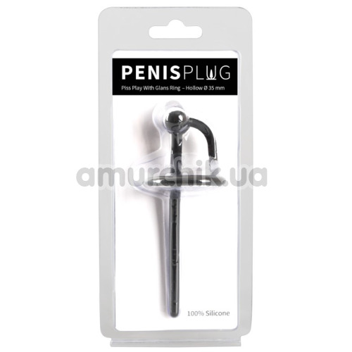 Уретральна вставка з кільцем для голівки Penis Plug Piss Play With Glans Ring - Hollow 3.5, чорна