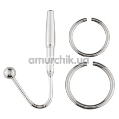 Уретральна вставка з набором ерекційних кілець Unbendable Sperm Stopper Hollow Ring SIN008, срібна - Фото №1