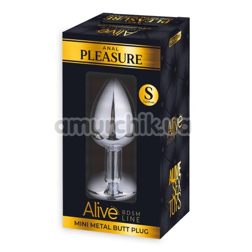 Анальная пробка с черным кристаллом Alive Anal Pleasure Mini Metal Butt Plug S, серебряная