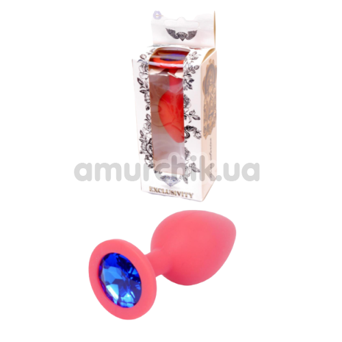 Анальная пробка с синим кристаллом Exclusivity Jewellery Silicon Plug M, светло-розовая