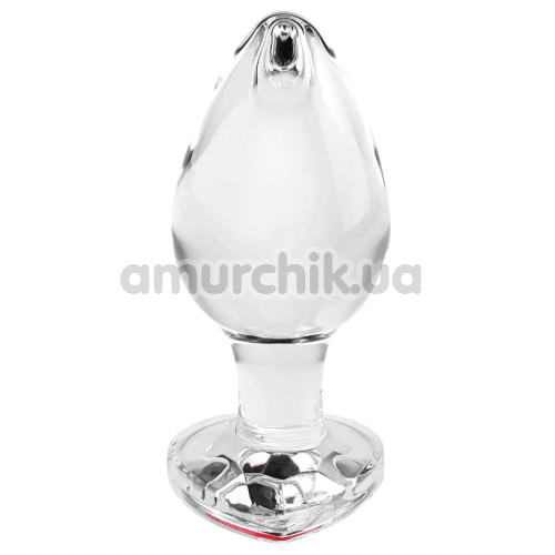 Анальная пробка с красным кристаллом Adam & Eve Red Heart Gem Glass Plug Large, прозрачная