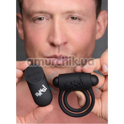 Виброкольцо для члена Bang! Remote Control Vibrating Cock Ring & Bullet, черное