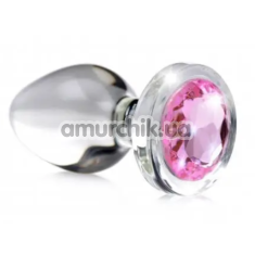 Анальная пробка с розовым кристаллом Booty Sparks Gem Glass Anal Plug S, прозрачная - Фото №1