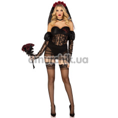 Костюм нареченої Leg Avenue Heartbreak Bride Costume чорний: боді + рукава + вуаль + чокер - Фото №1