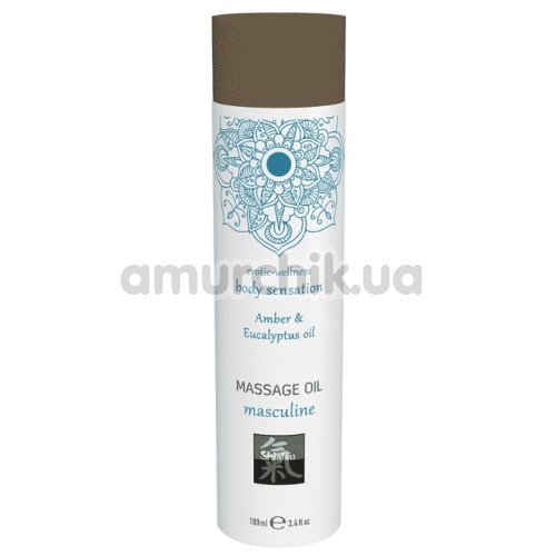 Масажна олія Shiatsu Massage Oil Masculine Amber & Eucalyptus Oil - бурштин і евкаліпт, 100 мл - Фото №1