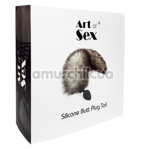 Анальна пробка з сірим хвостиком Art Of Sex Silicone Butt Plug Artctic Fox M, чорна