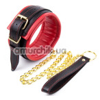 Ошейник с поводком DS Fetish Collar With Leash, красно-черный - Фото №1