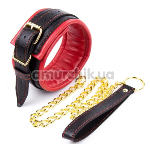Ошейник с поводком DS Fetish Collar With Leash, красно-черный