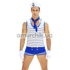 Костюм моряка JSY Seaman біло-синій: шорти + майка + рукавички + галстук + головний убір - Фото №1