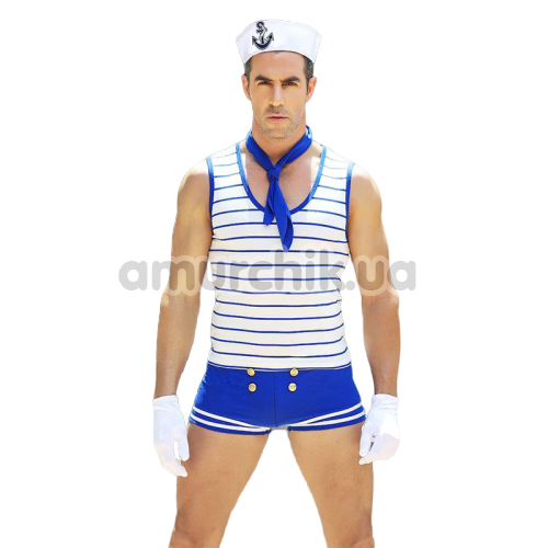 Костюм моряка JSY Seaman бело-синий: шорты + майка + перчатки + галстук + головной убор - Фото №1