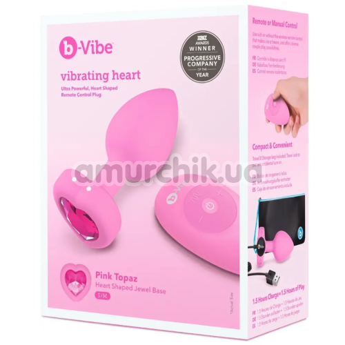 Анальная пробка с вибрацией B-Vibe Vibrating Heart S/M, розовая