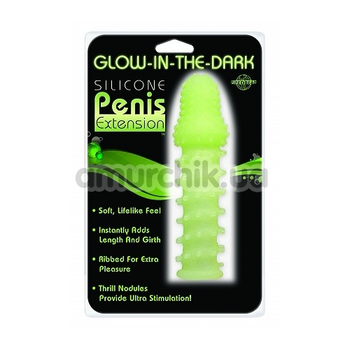 Насадка-удлинитель члена Silicone Penis Extension Glow In The Dark, светящаяся в темноте